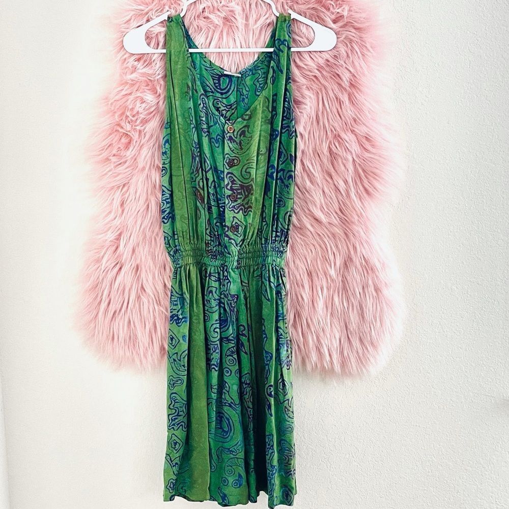 Green Elastic Waist Hand Made Indonesian Dress